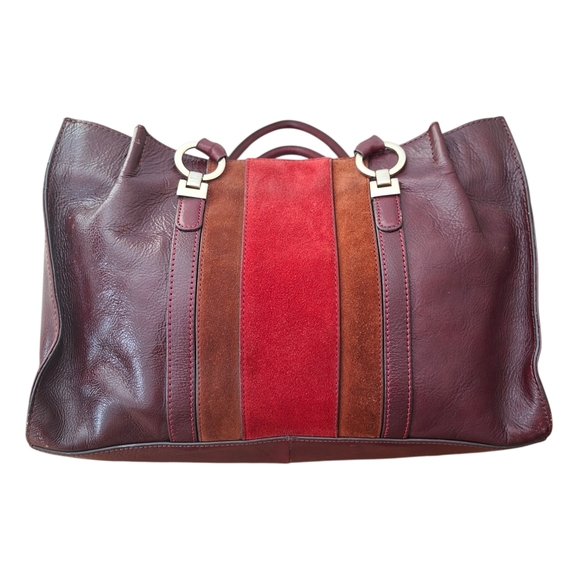 Vintage Etienne Aigner Tri Color Leather Shoulder Bag Tan Burgundy Red Handbag - Picture 2 of 15